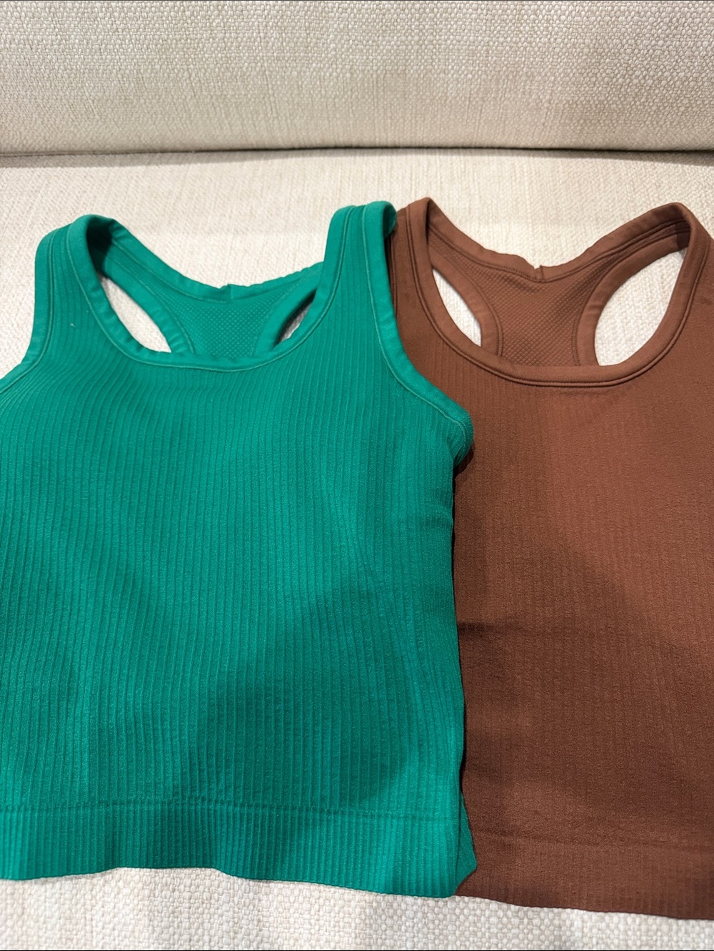 Ribbed Racerback athletic Tank Top - Green and Brown